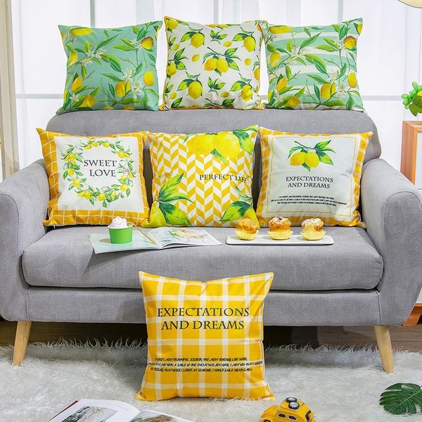 

spring floral easter pillow cover no filling flower lemon fruit printed sofa decorative throw 45*45cm cotton linen square cushion pillowcase