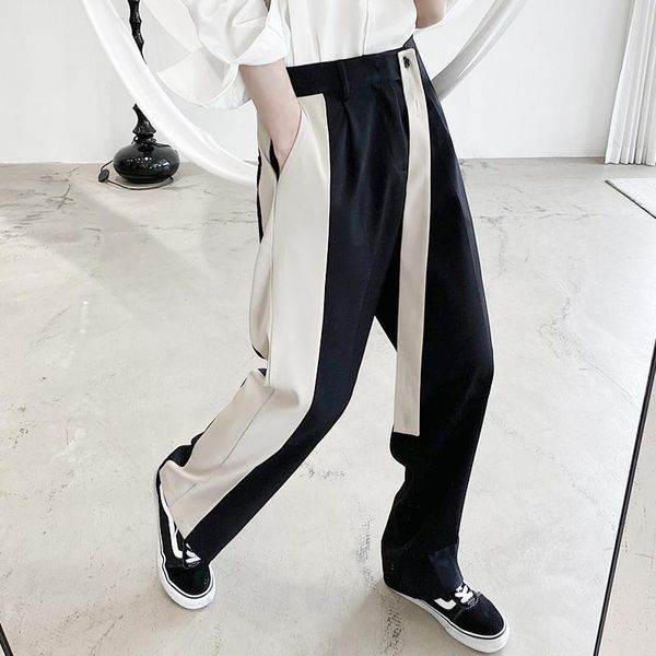 

men's pants summer tide loose casual detachable streamer personality korean version of contrast color drape straight trousers, Black