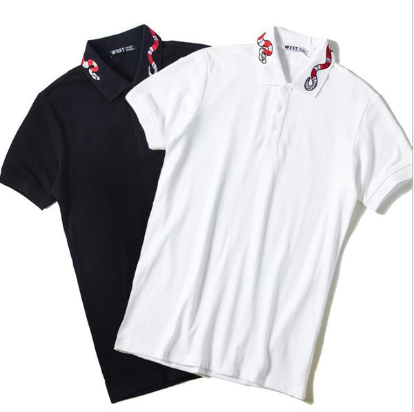 

men's polo shirt brand s-2xl cotton polo shirt men's slim brand clothing silver ring snake embroidered loose polo shirt couple, White;black