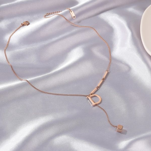 

sweet d letter titanium steel non-fading pendant necklace for women trendy long necklace sweater chain