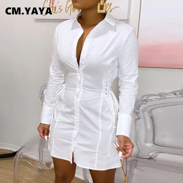 

casual dresses cm.yaya women mini dress solid waist-tight bandage a-line office lady fashion outfits simplee vestidos autumn, Black;gray