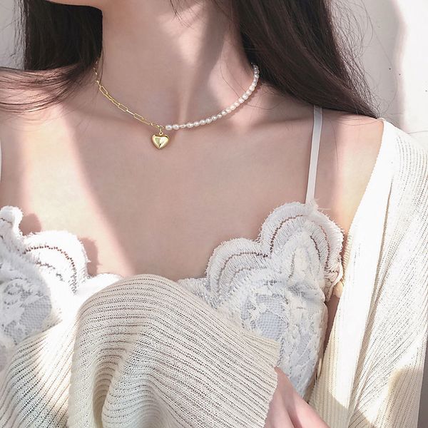 

women short pearl chain rhinestone orbit necklace clavicle chain baroque pearl choker necklaces for women jewelry, Silver