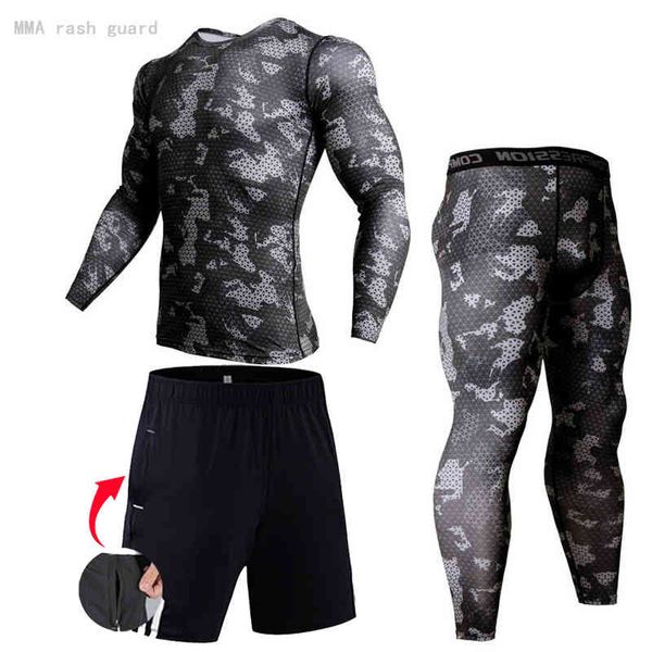 

running t-shirt comprsion men's sportswear tights sports fitns training set, Gray