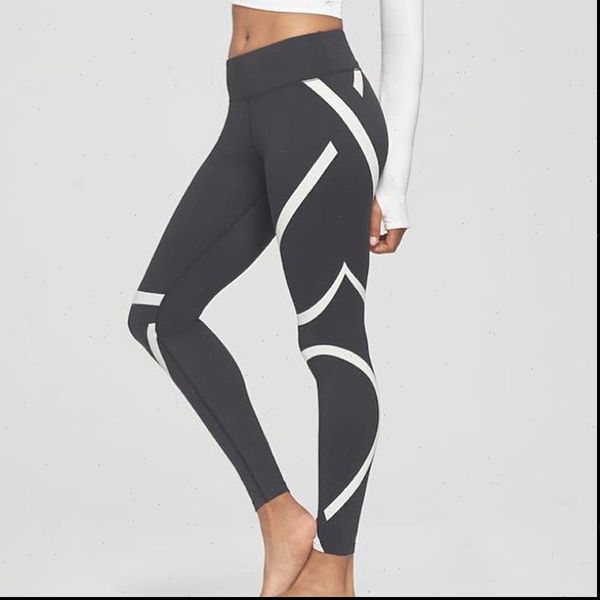 

2021 new stripe printing leggings put hip elastic high waist legging breathable slim pants drop shipping, Black