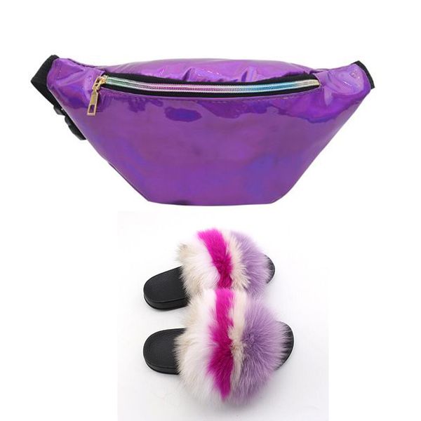 

extra fluffy slides for women with matching purses real fox fur shoes and bags furry rainbow women shoes and handbags in bulk, Black