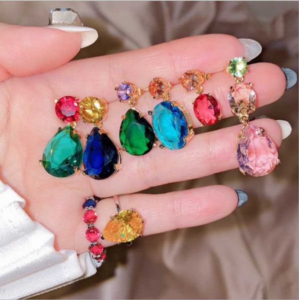 

dangle & chandelier women bright oil painting big gem crystal zircon earrings colorful full, Silver