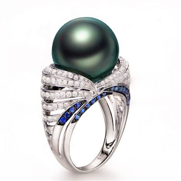 

wedding rings silver color ring classic exquisite luxury temperament female models fashion flower inlaid pearl crystal zircon hand jewelry, Slivery;golden