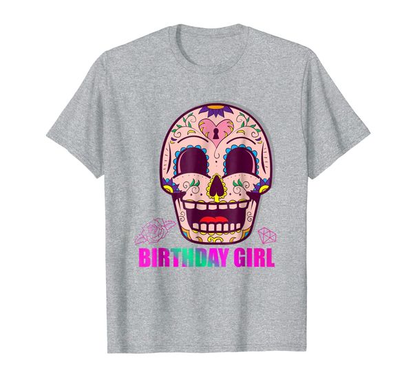 

day of the dead sugar skull birthday girl party shirt, White;black