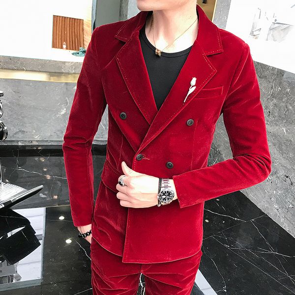 

2021 double of the men's red smoking black velvet mens grife pants neow, White;black