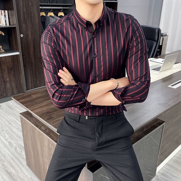 

new business formal fashion wear men's striped shirts long whole ny game party/casual club fit 78oa, Black;brown
