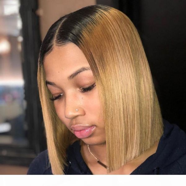 

peruvian straight hair wigs pre plucked 1b 27 lace front human hair wigs 130% density glueless bob short wig, Black;brown