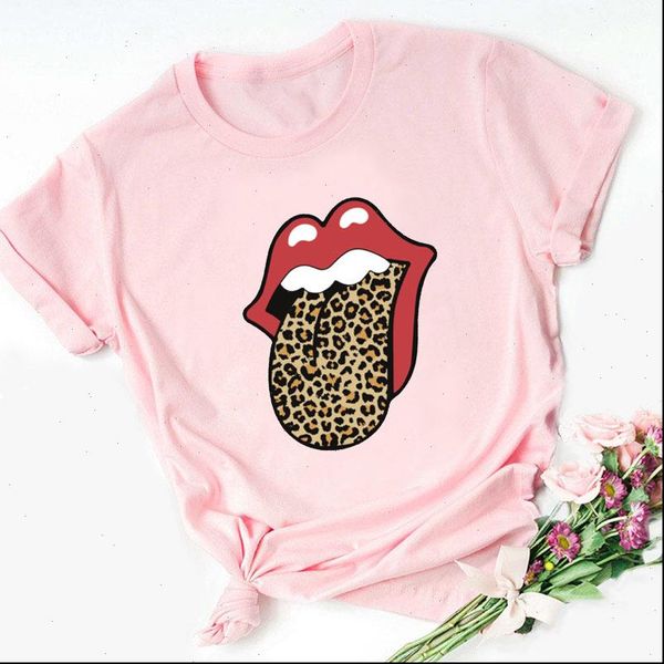 

leopard lip print t shirt women short sleeve o neck loose tshirt women shirt female clothes camisetas mujer, White