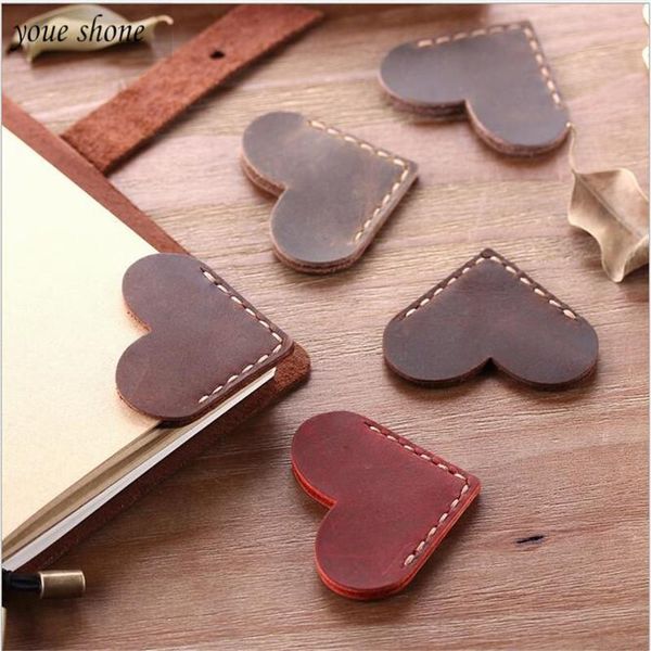 

bookmark 1pcs leather hand-stitched retro simple heart-shaped crazy horse skin diy creative bookmarks 5*5cm youe shone