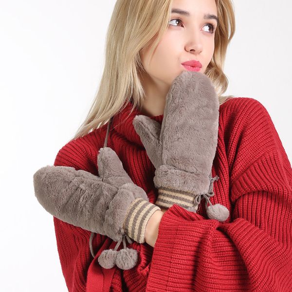 

rabbit hair mittens women winter gloves women warm inside coral fleece index finger can stick out ladies gloves guantes mujer, Red;black