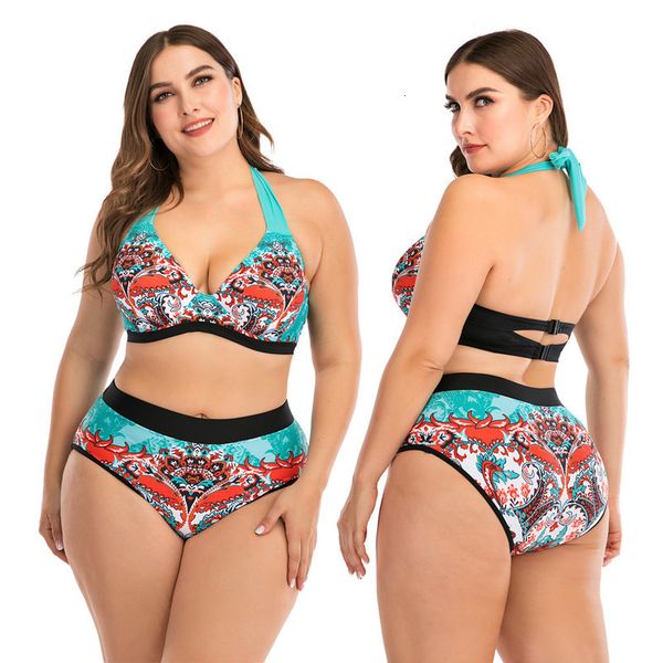 

swimming omen grab plus size bandage printing bh bikini split body badpak beachwear badmode women tankin, White;black