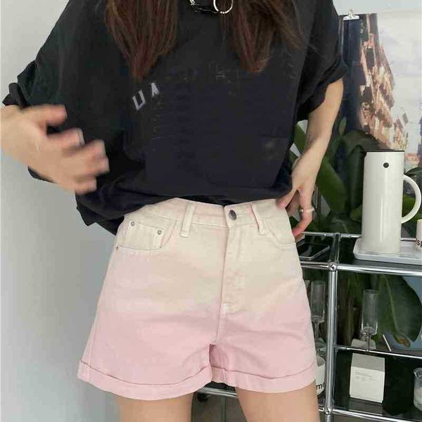 

women's shorts pink gradient denim women high waist casual jean korean summer clothes ulzzang lounge fashion ikzb, White;black