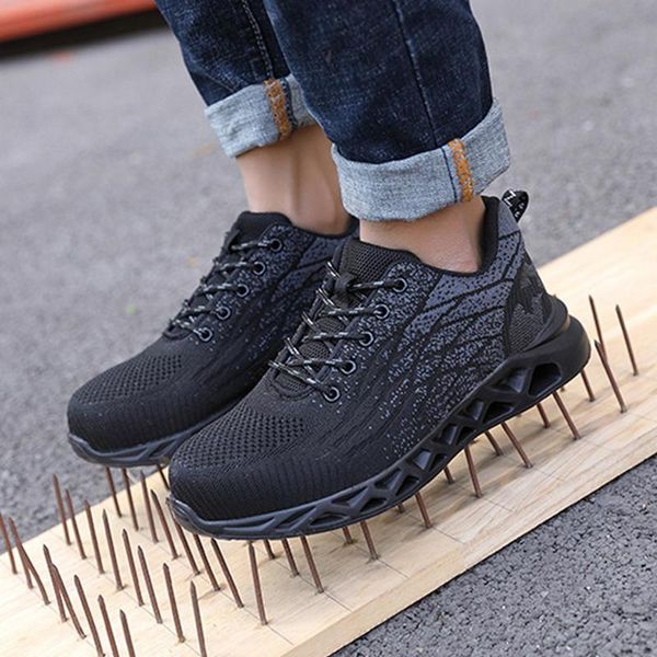

boots all season breathable men safety shoes steel toe work wear-resisting fashion puncture-proof shoe, Black