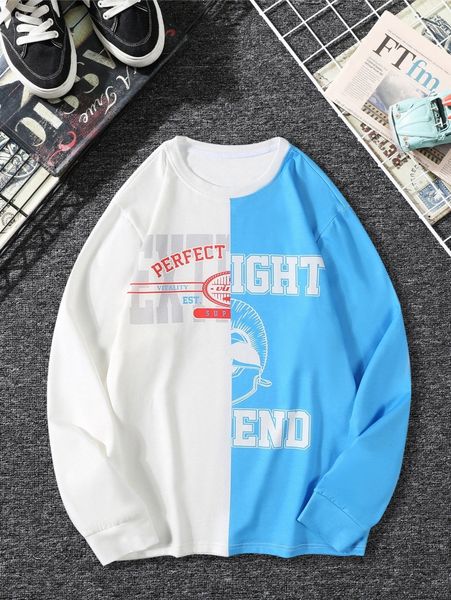

men letter graphic two tone sweatshirt z2jc#, Black