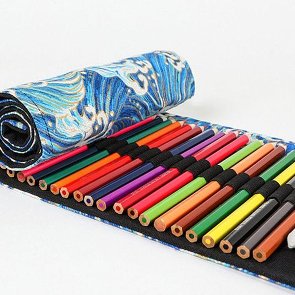

12/24/36/48/72 holes canvas roll up pencil bag pen curtain case makeup wrap hold drop shipping