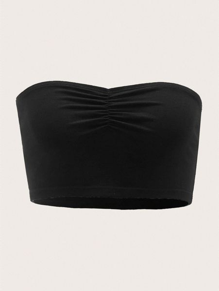 

ruched front solid crop tube 467v#, White