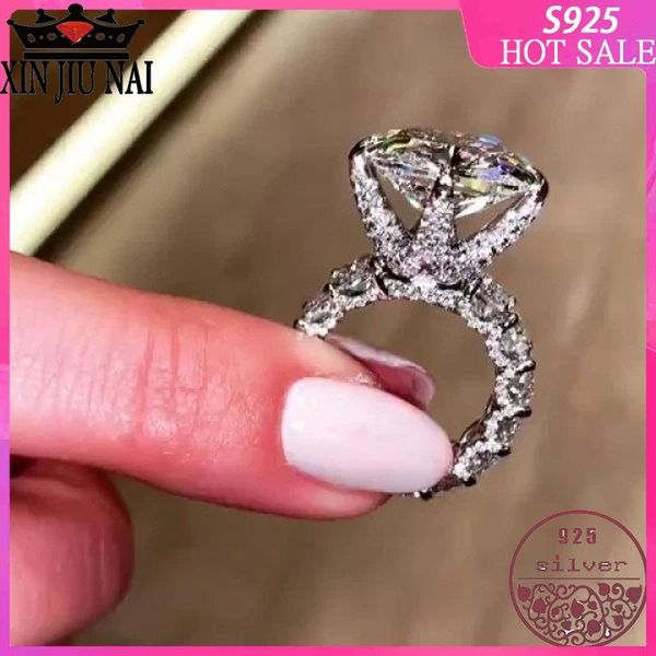 

cluster rings 100% s925 sterling silver european and american high-end luxury exaggerated 4-claw diamond zircon engagement ring jewelry, Golden;silver