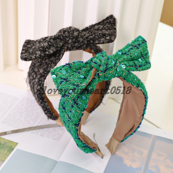 

winter wool plaid bow headbands bezel hairband women clips hair accessories girls headband opaska do wlosow bandeau femme diademas, Silver