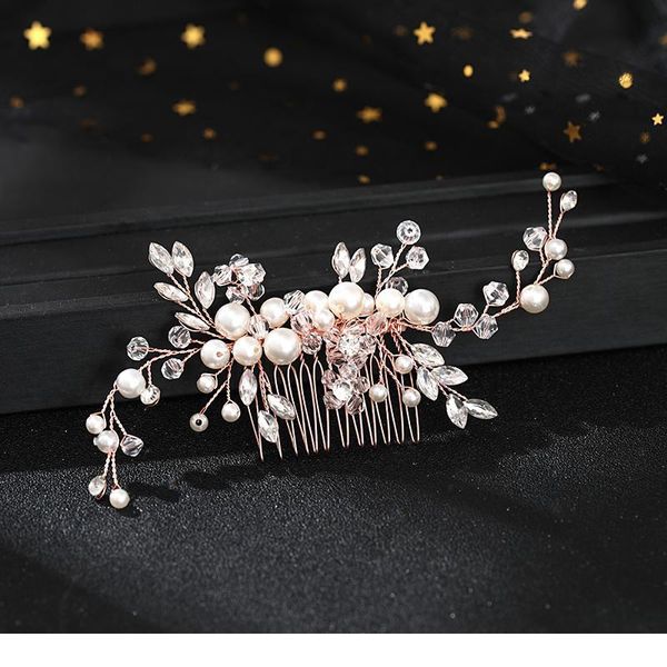 

fashion rose gold wedding hair comb female tiara jewelr handmade pearl rhinestone headdress prom bridal hair jewelr acc qylzig