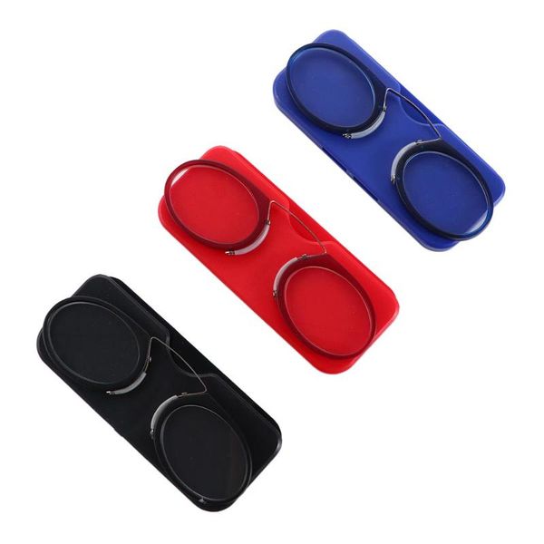 

sunglasses portable nose clip legless presbyopic glasses reading for men women mini magnifier ultra thin spectacles with case, White;black