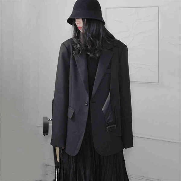 

women's suits & blazers [eam] women black big size sashes irregular blazer lapel long sleeve loose fit jacket fashion spring autumn 202, White;black