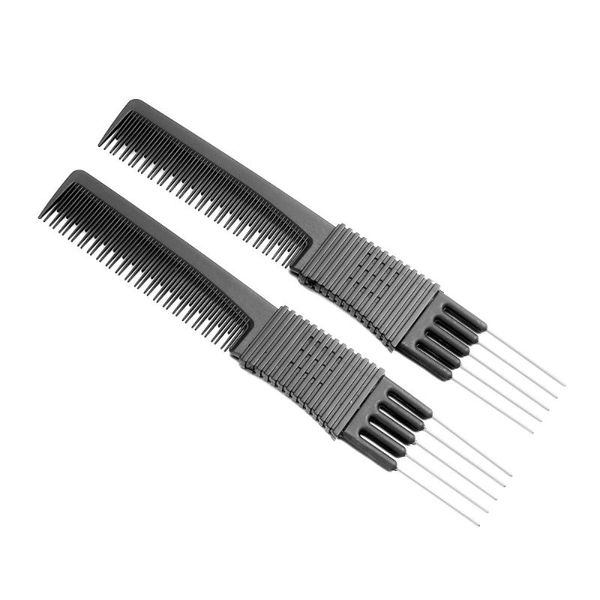 

black carbon fiber anti-static steel wire clip comb rat-tail comb hair tool, Silver