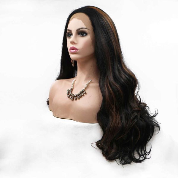 

wig chemical fiber front lace long curly hair head cover wig, Black;brown