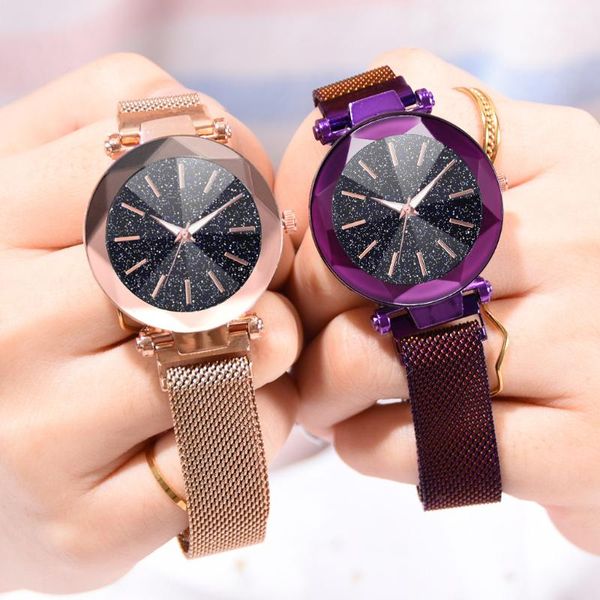 

wristwatches luxury starry sky women watches magnetic mesh belt band watch women's fashion dress wristwatch zegarek damski *a, Slivery;brown
