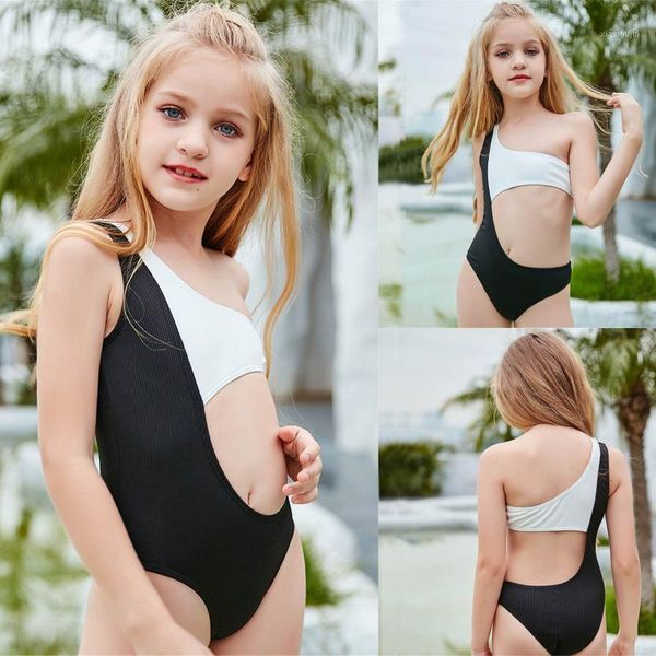

kids girls hollowÂ out swimsuit one piece color matching cute kawaii for bikini swimsuits a teenager one-pieces, Black