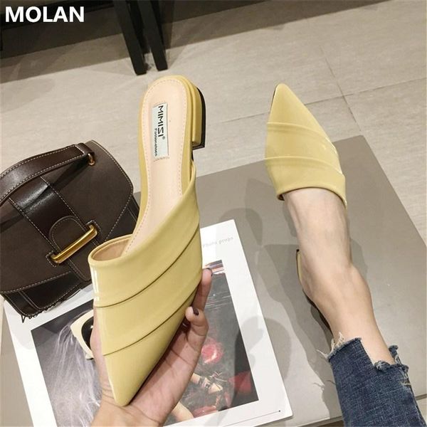 

slippers molan brand designer 2021 summer fashion luxury pleated pointed toe flat slip on loafers mules shallow shoes flip flops, Black