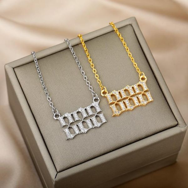 

chains zircin angel number necklaces for women 888 444 777 lucky pendant shiny birthday jewelry gifts couple, Silver
