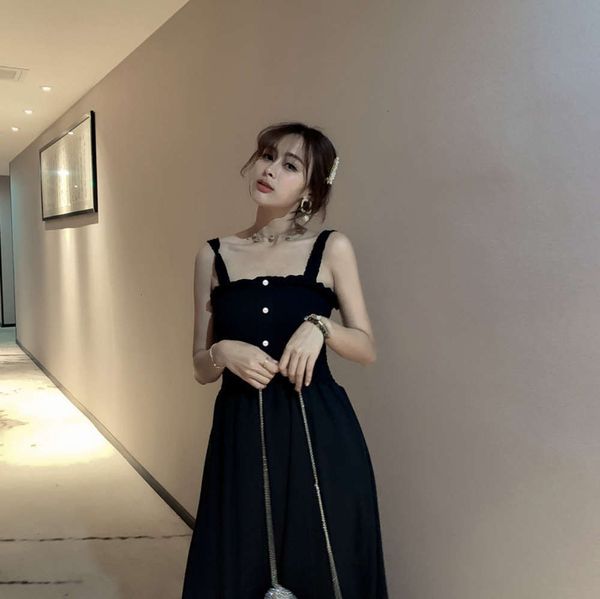 

popular dress early spring 2021 new style with thin brassiere waist a-line medium length suspender skirt hot, White;black