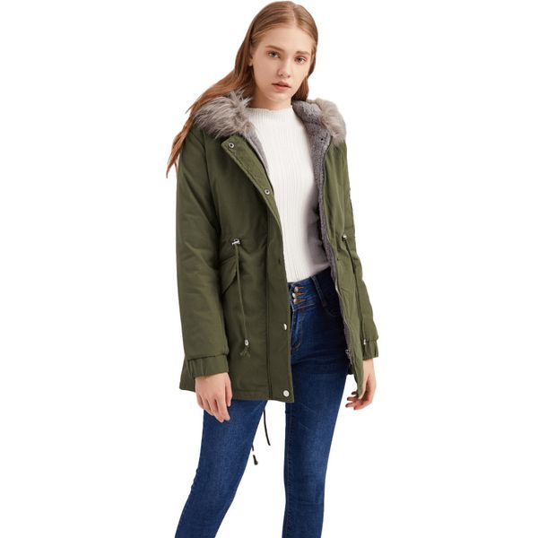 

2021 new women's parkas female clothing solid hooded coat drawstring waist thick plus veet full cotton jackets winter warm vxsu, Black