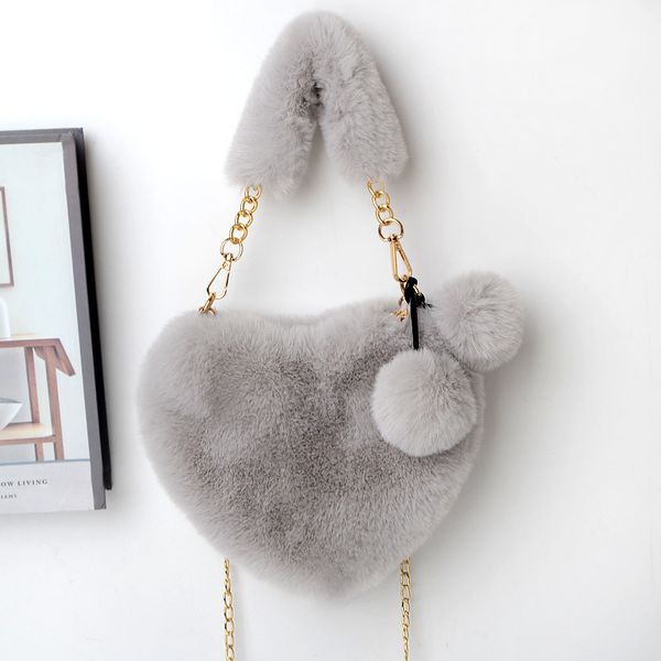 

faux fur winter women handbags heart shaped shoulder bag female clutch purse chain messenger bag plush shoulder crossbody bag, Black;red