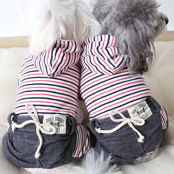 

dog apparel winter clothing four feet pet couple clothes chiwawa yorkie bomei rompers jumpsuits striped hat 19aw68
