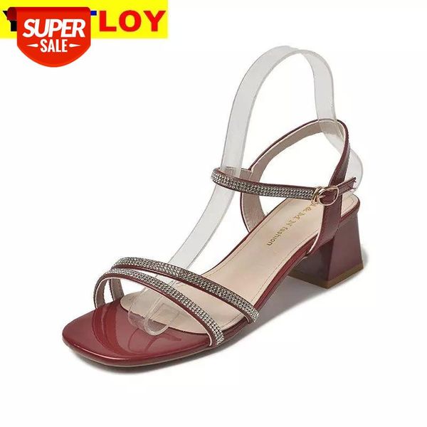 

rhinestone sandals comfort shoes for women buckle strap shoes summer heels suit female beige square toe 2020 women's with #pp5g, Black