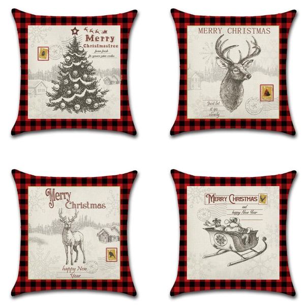 

cushion/decorative pillow christmas tree elk throw red and black grid merry cushion cover car home sofa decorative pillowcase for