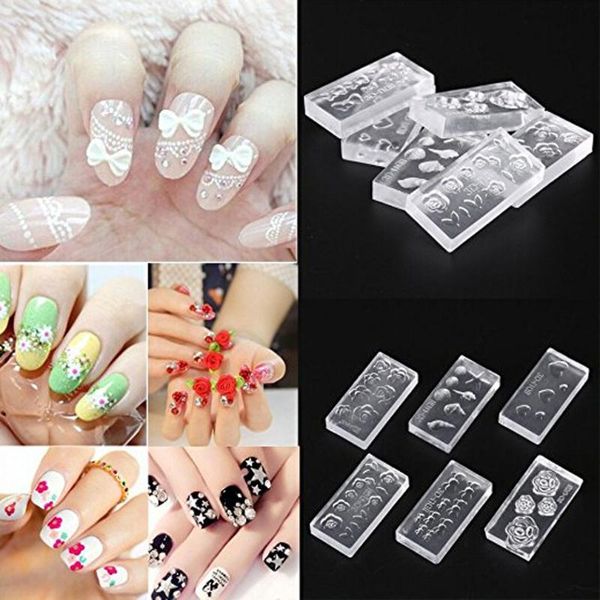 

nail art templates 6pcs/set arrival fashion 3d crystal carving plates manicure image stamp plate print stencil, White