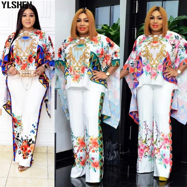 

african print dresses for women 2 piece set dashiki bat sleeve dress pants african clothes bazin rich famous suit vetement femme, Red