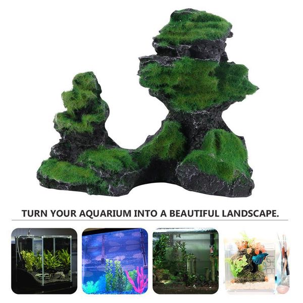 

decorations 1pc resin fake mountain landscape decorative moss stone for home office