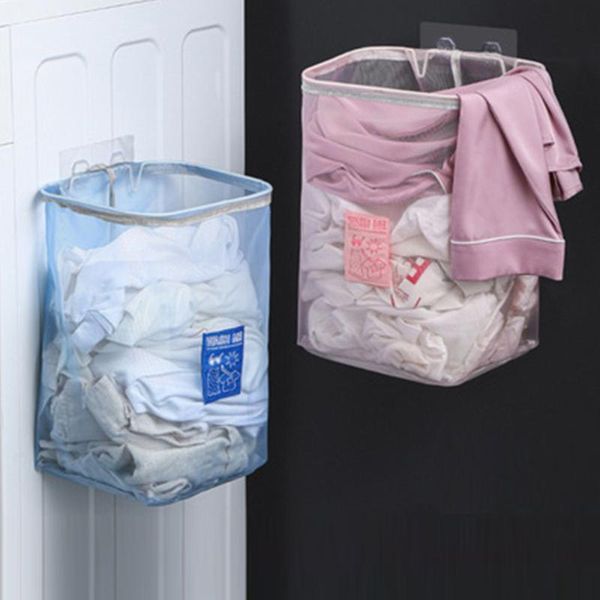 

laundry bags breathable wall mounted foldable mesh clothing bucket dirty clothes baskets basket bathroom storage