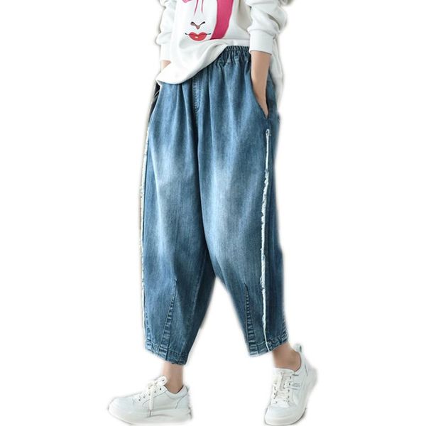 

women harem jeans baggy loose oversized elastic waist fashion casual new female spring denim pants trousers b01190914, Blue