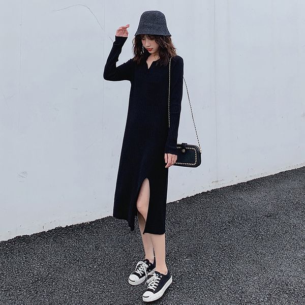 

women's blouse ed in winter 2021 long sleeve, thin, thick doll collar, knitted or crocheted, ed in long party es. 4ouz, Black;gray
