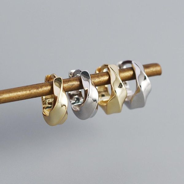

hoop & huggie 925 sterling silver earring geometric metal style twisted glossy ear ring zircon round bone temperament woman girl jewel, Golden;silver