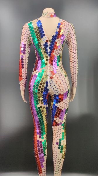

stage multi-color mirror rhinestone transparent jumpsuit birthday celebrate prom party outfit women dancer show outfit, Black;red