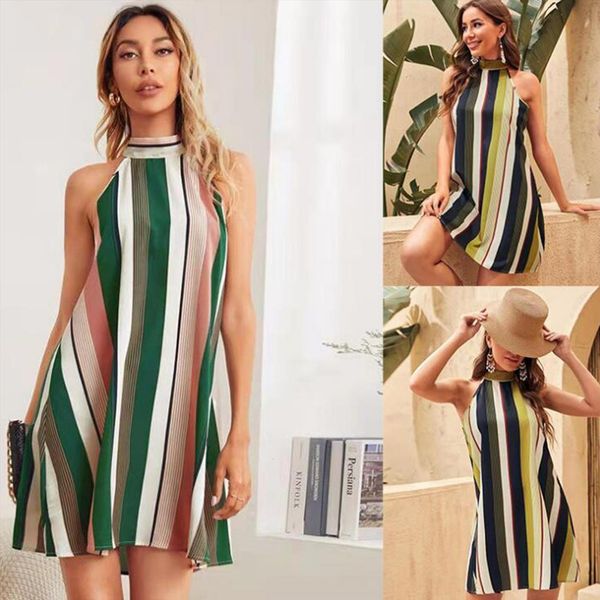

summer striped bow women dress halter mini fashion plus size o neck vestidos daily mujer verano, Black;gray